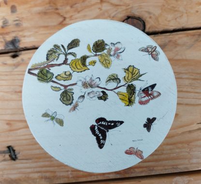 Round "Butterflies and Moth on Crabapple" Trinket Box